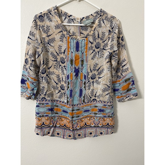 Maeve Tops - Maeve Anthropologie Boho Print Top Small Multicolor 3/4 Sleeve Button Back